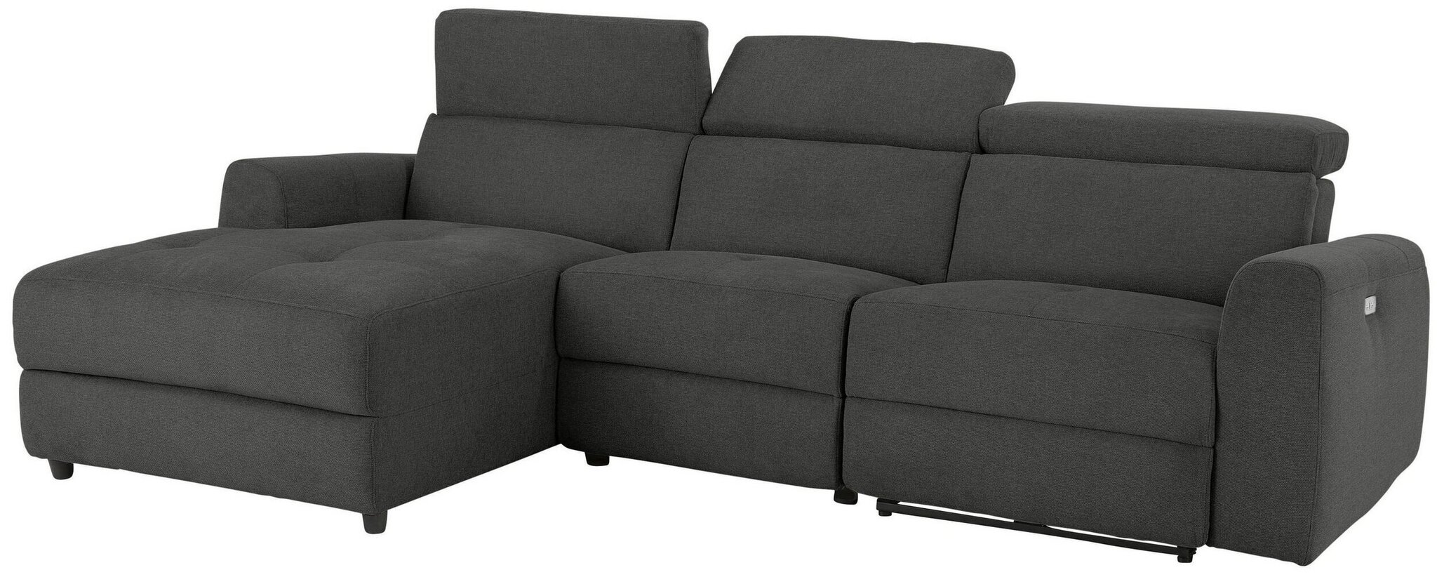 Stūra dīvāns ar elektrisko atpūtas funkciju Notio Living Capena, gobelēns, tumši pelēks cena un informācija | Stūra dīvāni | 220.lv