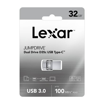 Lexar Flash Drive JumpDrive 32 GB, USB 3.0, Sliver, USB Type-C цена и информация | USB Atmiņas kartes | 220.lv