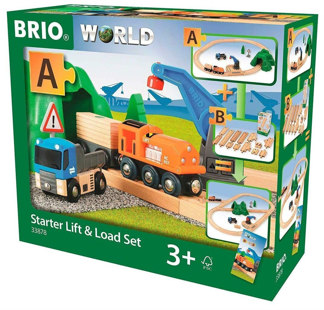 Vilcienu komplekts ar vilciena sliedēm Starter Lift & Load Brio Railway, 33878 cena un informācija | Rotaļlietas zēniem | 220.lv