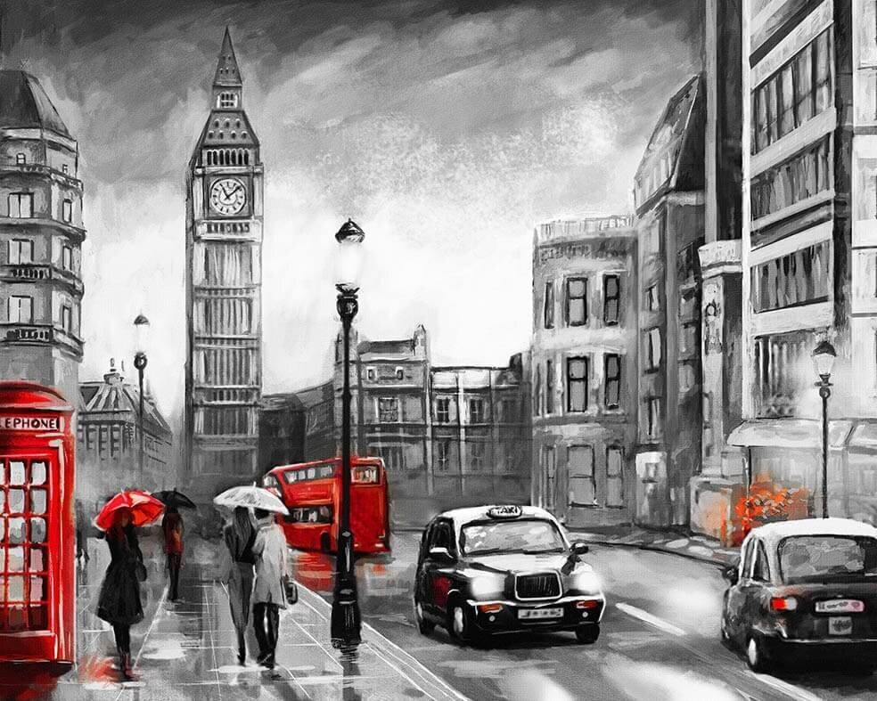 Glezna pēc numuriem TM Tsvetnoy - Londona lietū MG2161e 40x50 cm cena un informācija | Gleznas pēc numuriem | 220.lv