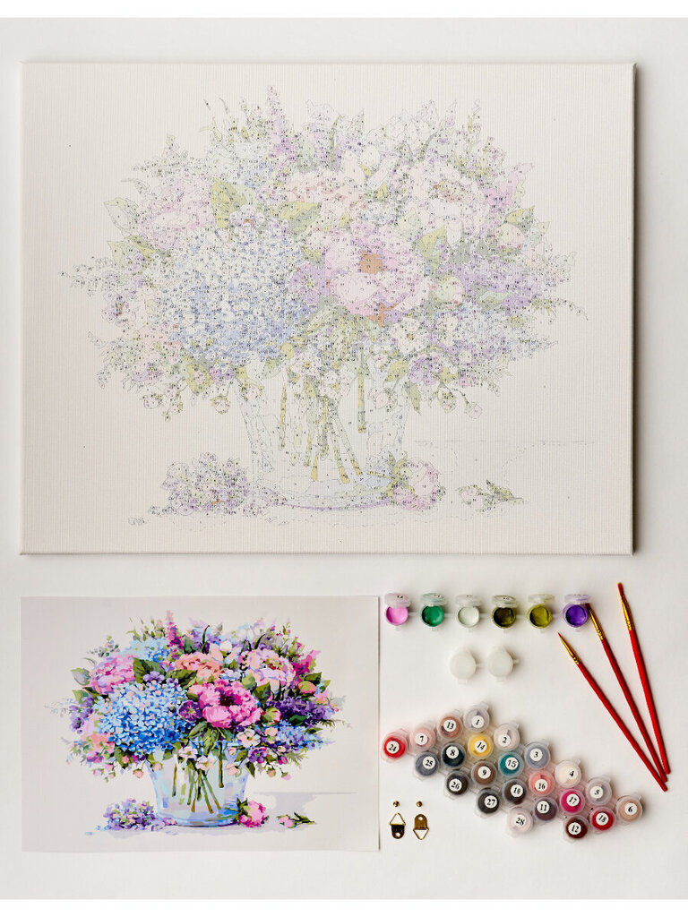 Glezna pēc numuriem TM Tsvetnoy - Summer Bouquet with Blue Hydrangea MG2181e 40x50 cm cena un informācija | Gleznas pēc numuriem | 220.lv