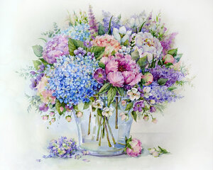 Glezna pēc numuriem TM Tsvetnoy - Summer Bouquet with Blue Hydrangea MG2181e 40x50 cm cena un informācija | Gleznas pēc numuriem | 220.lv