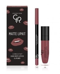 Lūpu grima komplekts Golden Rose Longstay matte Lipkit Rose Taupe: matēta šķidra lūpu krāsa Longstay Liquid Matte Nr 20 5,5 g + lūpu zīmulis Dream Lips Liner Nr 510 1,6 g cena un informācija | Lūpu krāsas, balzāmi, spīdumi, vazelīns | 220.lv