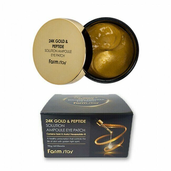 Hidrogēla patči acīm ar 24-x karātu zeltu un peptīdiem FARM STAY 24K Gold & Peptide Solutionampoule Eye Patch 90g cena un informācija | Sejas maskas, acu maskas | 220.lv