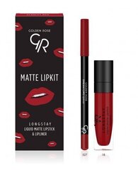 Lūpu grima komplekts Golden Rose Longstay matte Lipkit Scarlet Red: matēta šķidra lūpu krāsa Longstay Liquid Matte Nr 18 5,5 g + lūpu zīmulis Dream Lips Liner Nr 527 1,6 g cena un informācija | Lūpu krāsas, balzāmi, spīdumi, vazelīns | 220.lv