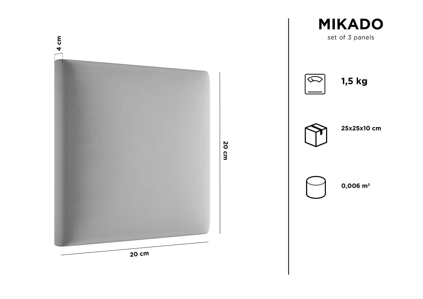 Mīkstas sienas plāksnes, 3 gab., Kooko Home Mikado L7, zilganas цена и информация | Mīkstie sienas paneļi | 220.lv