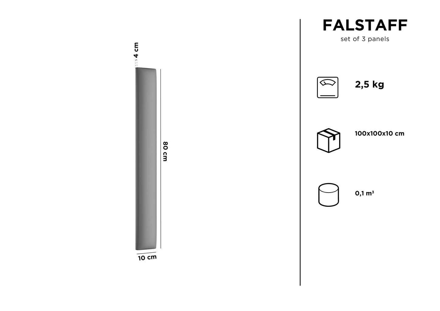 Mīkstas sienas plāksnes, 3 gab., Kooko Home Falstaff C7, pelēkas cena un informācija | Mīkstie sienas paneļi | 220.lv