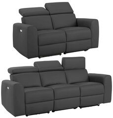 2-u dīvānu ar elektrisko atpūtas funkciju komplekts Notio Living Capena, mākslīga āda, tumši pelēks cena un informācija | Dīvānu komplekti | 220.lv