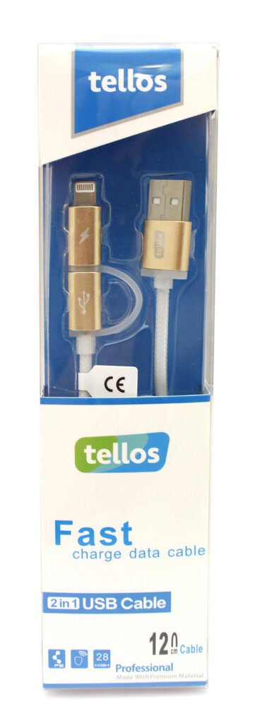 USB kabelis Tellos TPE 2in1 microUSB-Lightning zelts, 1.2m cena un informācija | Savienotājkabeļi | 220.lv