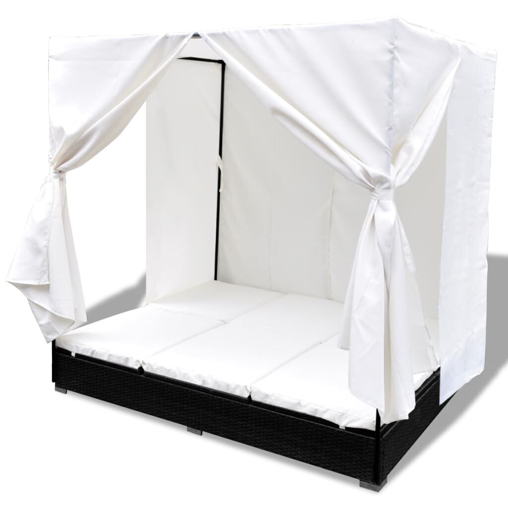 Sauļošanās guļamkrēsls ar aizkariem, poliratāns, melns cena un informācija | Sauļošanās krēsli | 220.lv
