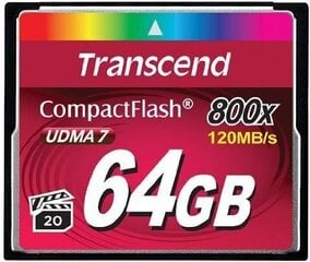 MEMORY COMPACT FLASH 64GB/800X TS64GCF800 TRANSCEND цена и информация | Карты памяти для фотоаппаратов | 220.lv