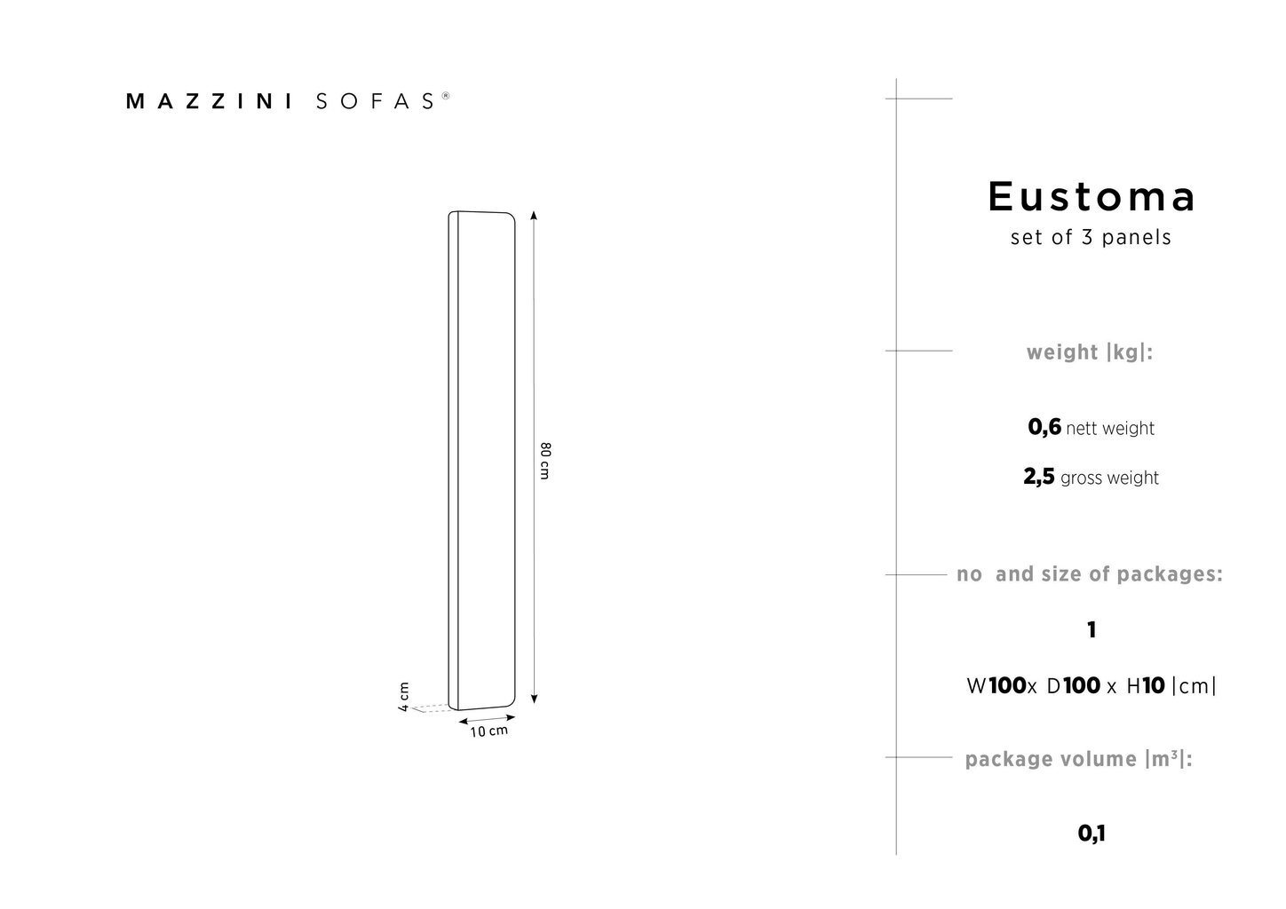 Mīkstas sienas plāksnes, 3 gab., Mazzini Sofas Eustoma R4, melnas cena un informācija | Mīkstie sienas paneļi | 220.lv