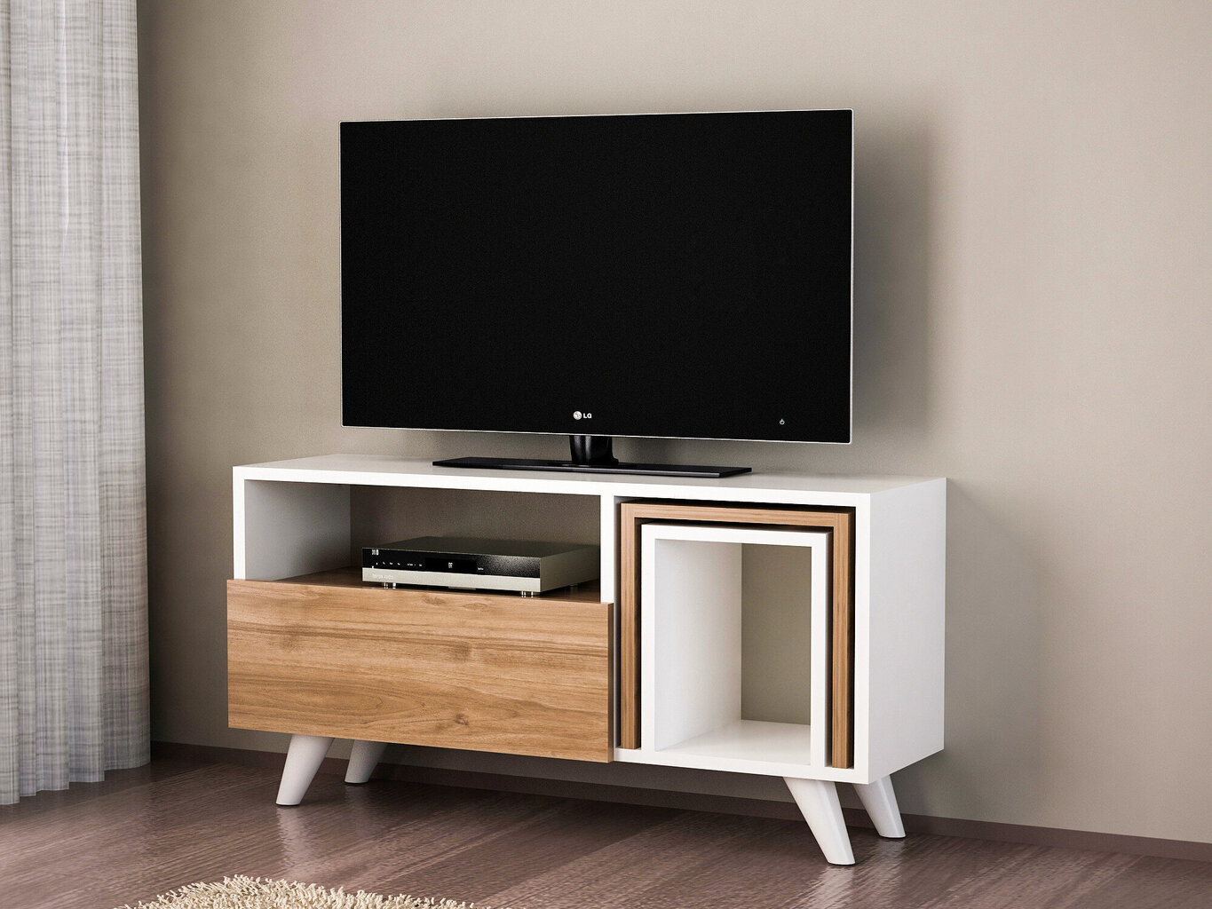 TV galdiņš Novella K2, balts/brūns цена и информация | TV galdiņi | 220.lv