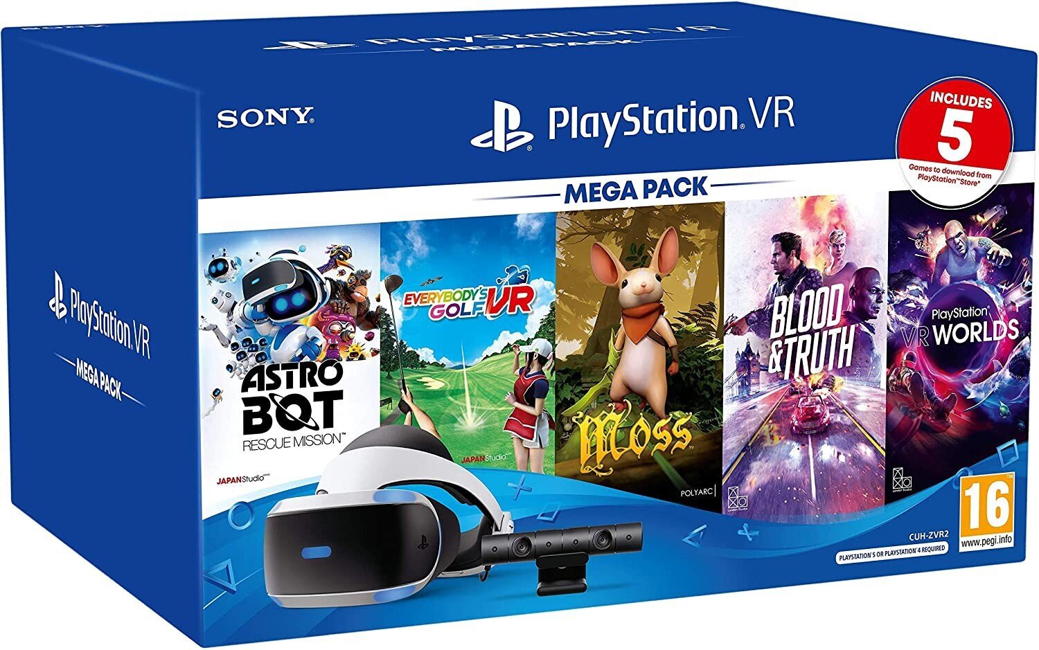 Virtuālās realitātes brilles Playstation VR Mega Pack MK5 + Camera V2 + 5  games + PS5 adapter cena | 220.lv