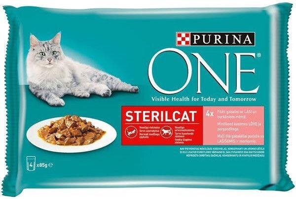 ONE konservs kaķiem STERIL (lasis/burkāni) 4*85g cena un informācija | Konservi kaķiem | 220.lv