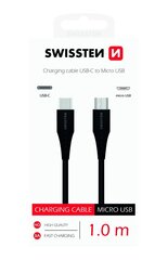 Swissten Basic Universāls Quick Charge 3.1 USB-C uz Micro USB Datu un Uzlādes Kabelis 1m Melns cena un informācija | Savienotājkabeļi | 220.lv