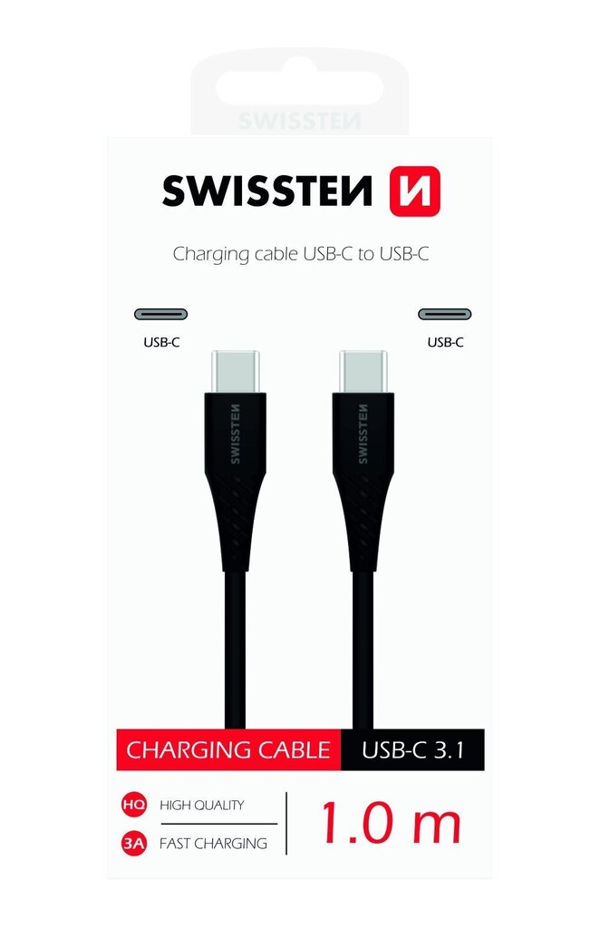 Swissten Basic Universāls Quick Charge 3.1 USB-C uz USB-C Datu un Uzlādes Kabelis 1m Melns цена и информация | Savienotājkabeļi | 220.lv