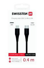 Swissten Basic Universāls Quick Charge 3.1 USB-C uz Micro USB Datu un Uzlādes Kabelis 0.4m Melns cena un informācija | Savienotājkabeļi | 220.lv