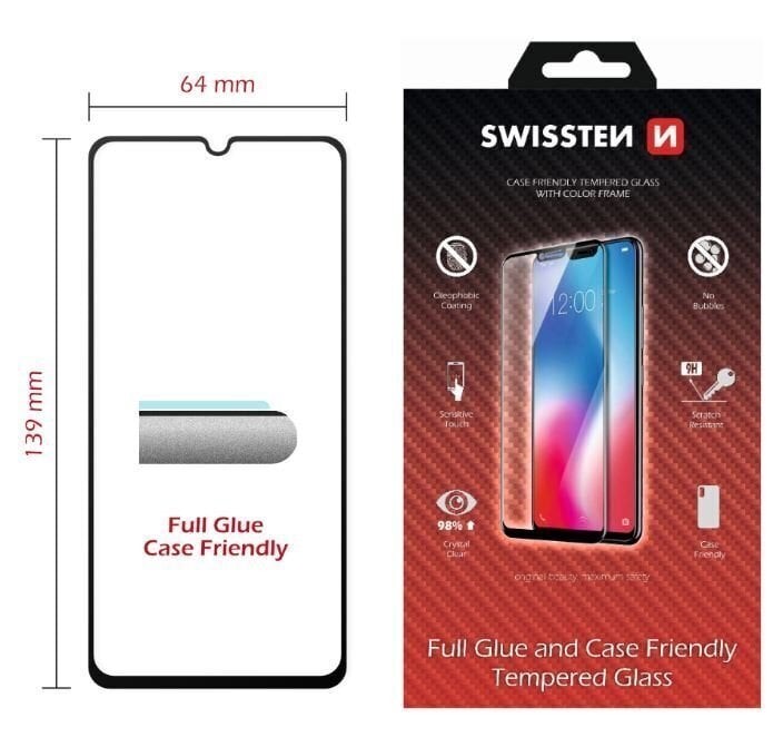 Swissten Full Face 5D Tempered Glass Aizsargstikls Pilnam Ekrānam Samsung A40 Melns cena un informācija | Ekrāna aizsargstikli | 220.lv