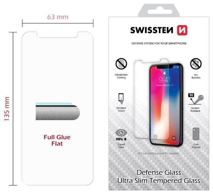 Swissten Tempered Glass Premium 9H Aizsargstikls Iphone X / XS cena un informācija | Ekrāna aizsargstikli | 220.lv