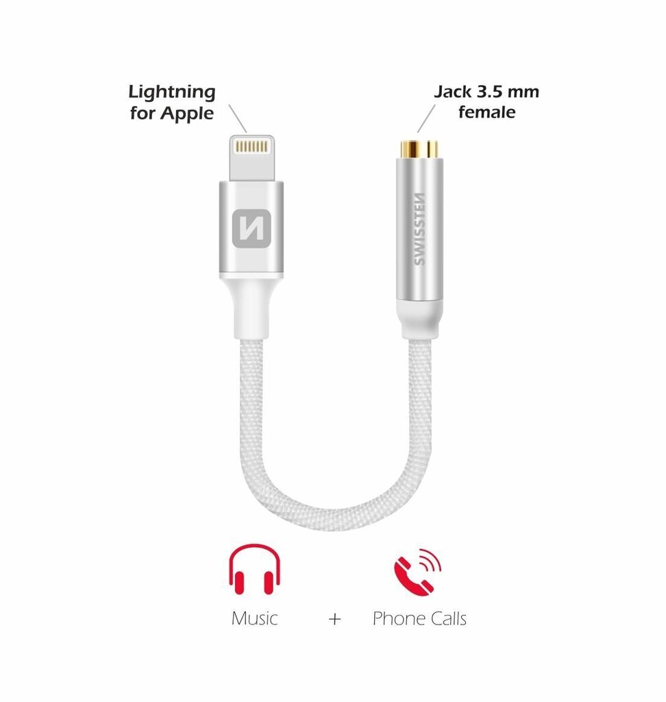 Swissten Lightning uz 3.5mm Audio Adapteris iPhone un iPad 15 cm Sudraba cena un informācija | Adapteri un USB centrmezgli | 220.lv