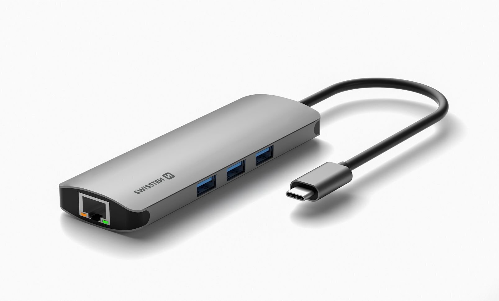 Swissten USB-C Sadalītājs 8in1 ar 3X USB 3.0 / 1X USB-C Power Delivery / 1X microSD / 1X SD / 1x HDMI 4K / 1x LAN RJ45 / Alumīnija korpuss cena un informācija | Adapteri un USB centrmezgli | 220.lv