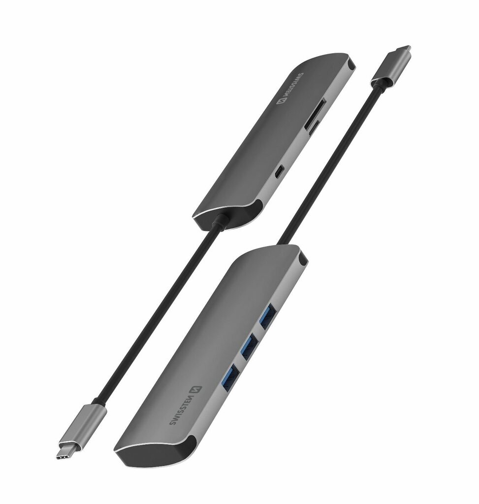 Swissten USB-C Sadalītājs 6in1 ar 3X USB 3.0 / 1X USB-C Power Delivery / 1X microSD / 1X SD / Alumīnija korpuss cena un informācija | Adapteri un USB centrmezgli | 220.lv