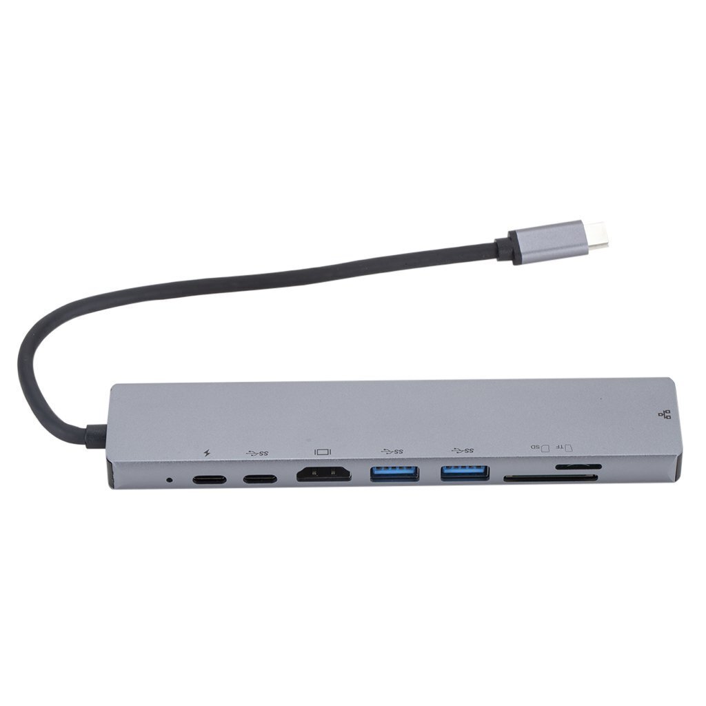 RoGer USB-C Hub 8in1 ar USB C x2 / USB 3.0 x2 / RJ45 / HDMI / SD karšu lasītāju / TF karšu lasītāju cena un informācija | Adapteri un USB centrmezgli | 220.lv