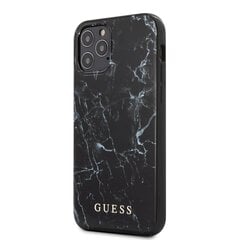 Guess GUHCP12MPCUMABK Marble Aizsargapvalks Apple iPhone 12 / 12 Pro Melns cena un informācija | Telefonu vāciņi, maciņi | 220.lv