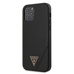 Guess GUHCP12MVSATMLBK Saffiano V Stitch Cover Aizsargapvalks Apple iPhone 12 / 12 Pro Melns cena un informācija | Telefonu vāciņi, maciņi | 220.lv