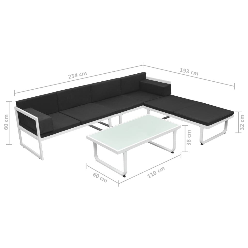 Dārza dīvānu komplekts, melns un balts cena un informācija | Dārza mēbeļu komplekti | 220.lv