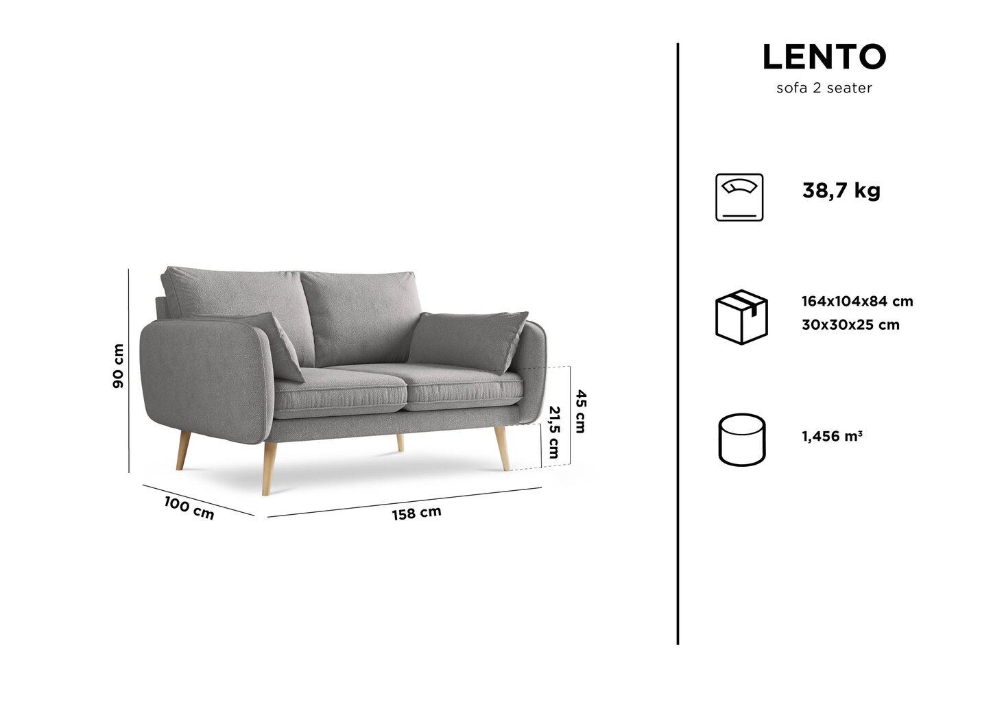 Divvietīgs dīvāns Kooko Home Lento, gaiši pelēks/brūns cena un informācija | Dīvāni | 220.lv
