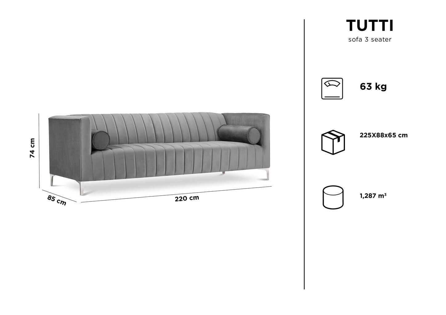 Dīvāns Kooko Home Tutti, melns цена и информация | Dīvāni | 220.lv