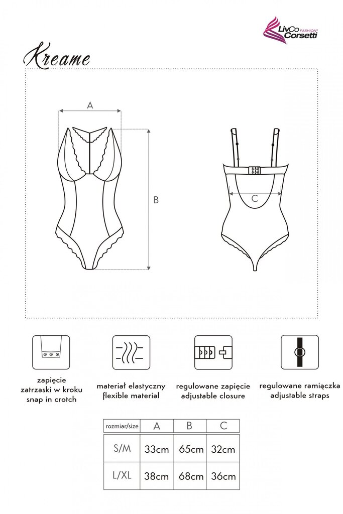 Seksīgs bodijs LivCo Kreame cena un informācija | Sieviešu bodiji, apakškrekli | 220.lv