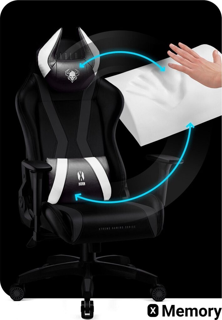Spēļu krēsls Diablo Chairs X-Horn 2.0, melns/balts (L izmērs) cena un informācija | Biroja krēsli | 220.lv