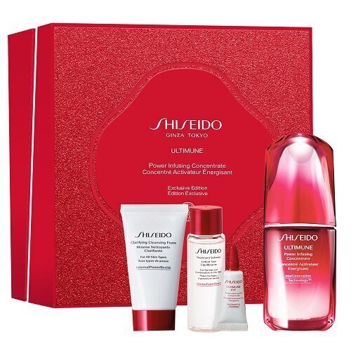 Komplekts Shiseido Ultimune: sejas serums, 50 ml + sejas putas, 15 ml + sejas ādas mīkstinātājs, 30 ml + acu serums, 3 ml цена и информация | Serumi sejai, eļļas | 220.lv