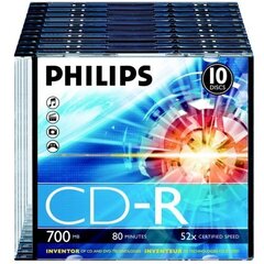 Philips CD-R 80 700MB SLIM CASE 10 цена и информация | Виниловые пластинки, CD, DVD | 220.lv