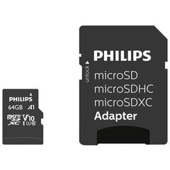 Карта памяти Philips MICROSDXC 64GB CLASS 10/UHS 1 + ADAPTER цена и информация | Карты памяти для мобильных телефонов | 220.lv