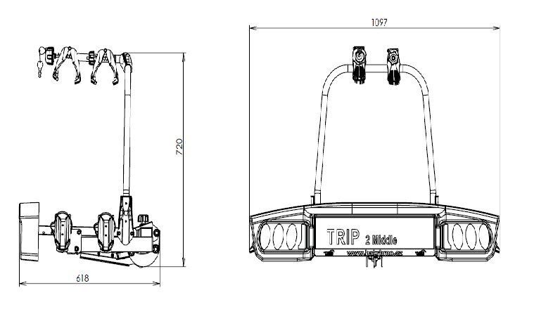 HAKR Trip 2 Middle velosipēda turētājs, piestiprināms pie automašīnas āķa, 2 velosipēdiem, nolokāms cena un informācija | Velo turētāji | 220.lv