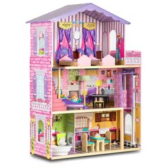 Koka leļļu māja ar mēbelēm un liftu Ricokids, 7807 cena un informācija | Rotaļlietas meitenēm | 220.lv