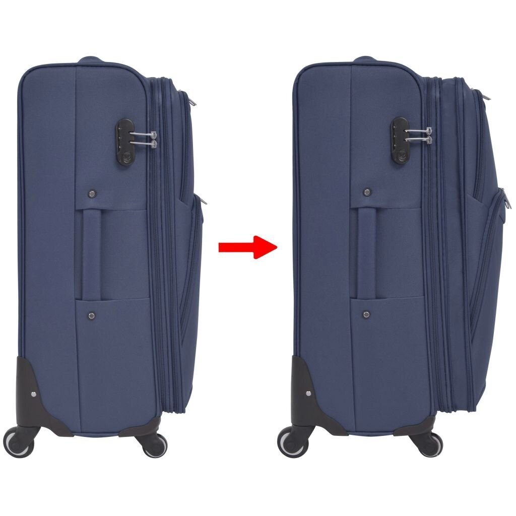 Mīksts koferu komplekts ar riteņiem, zils, 3 gab. cena un informācija | Koferi, ceļojumu somas | 220.lv