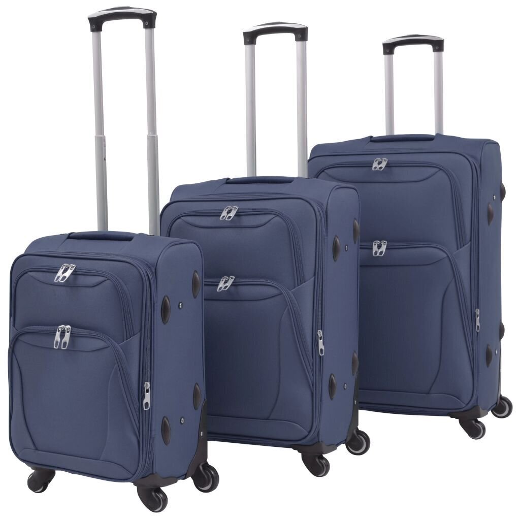 Mīksts koferu komplekts ar riteņiem, zils, 3 gab. цена и информация | Koferi, ceļojumu somas | 220.lv