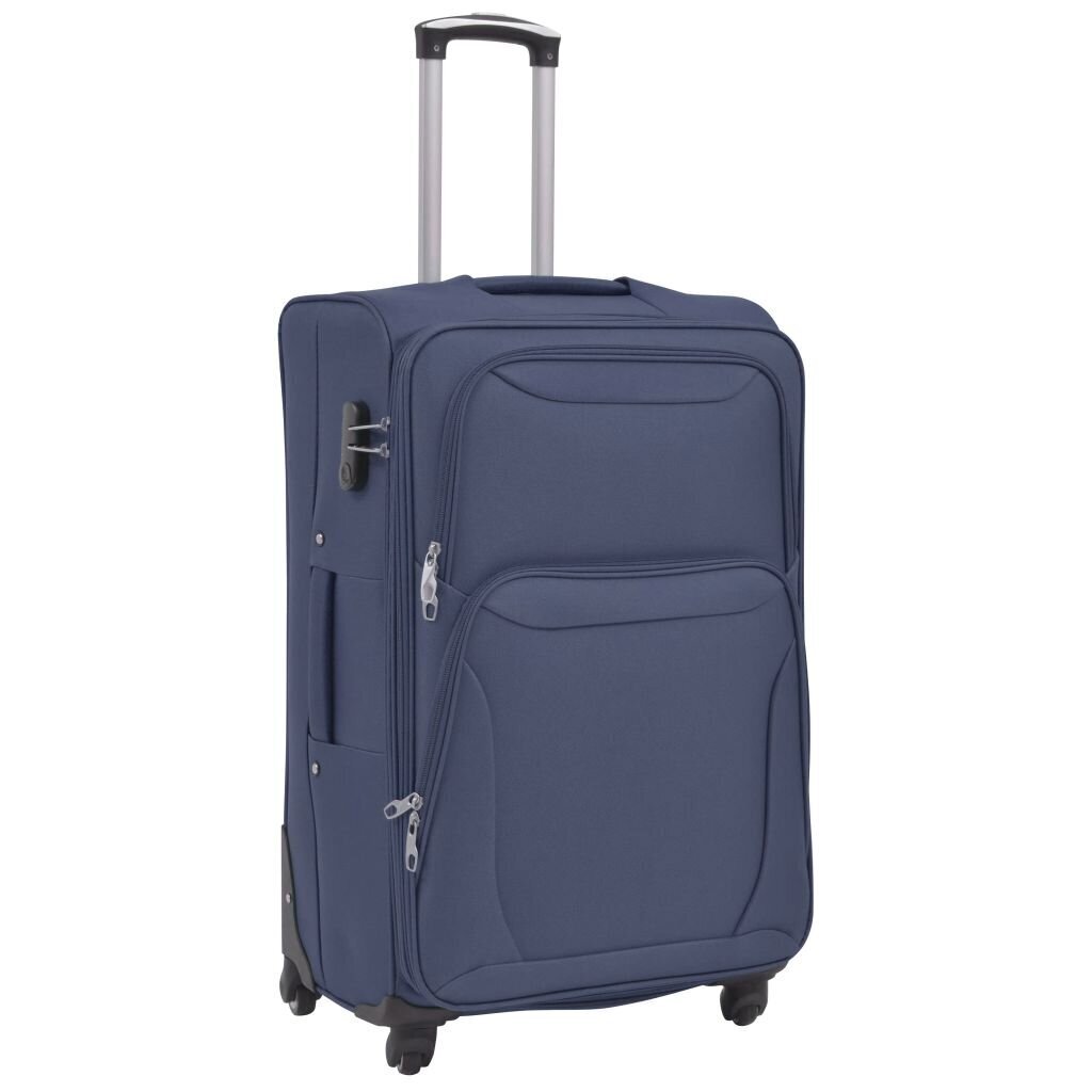 Mīksts koferu komplekts ar riteņiem, zils, 3 gab. cena un informācija | Koferi, ceļojumu somas | 220.lv