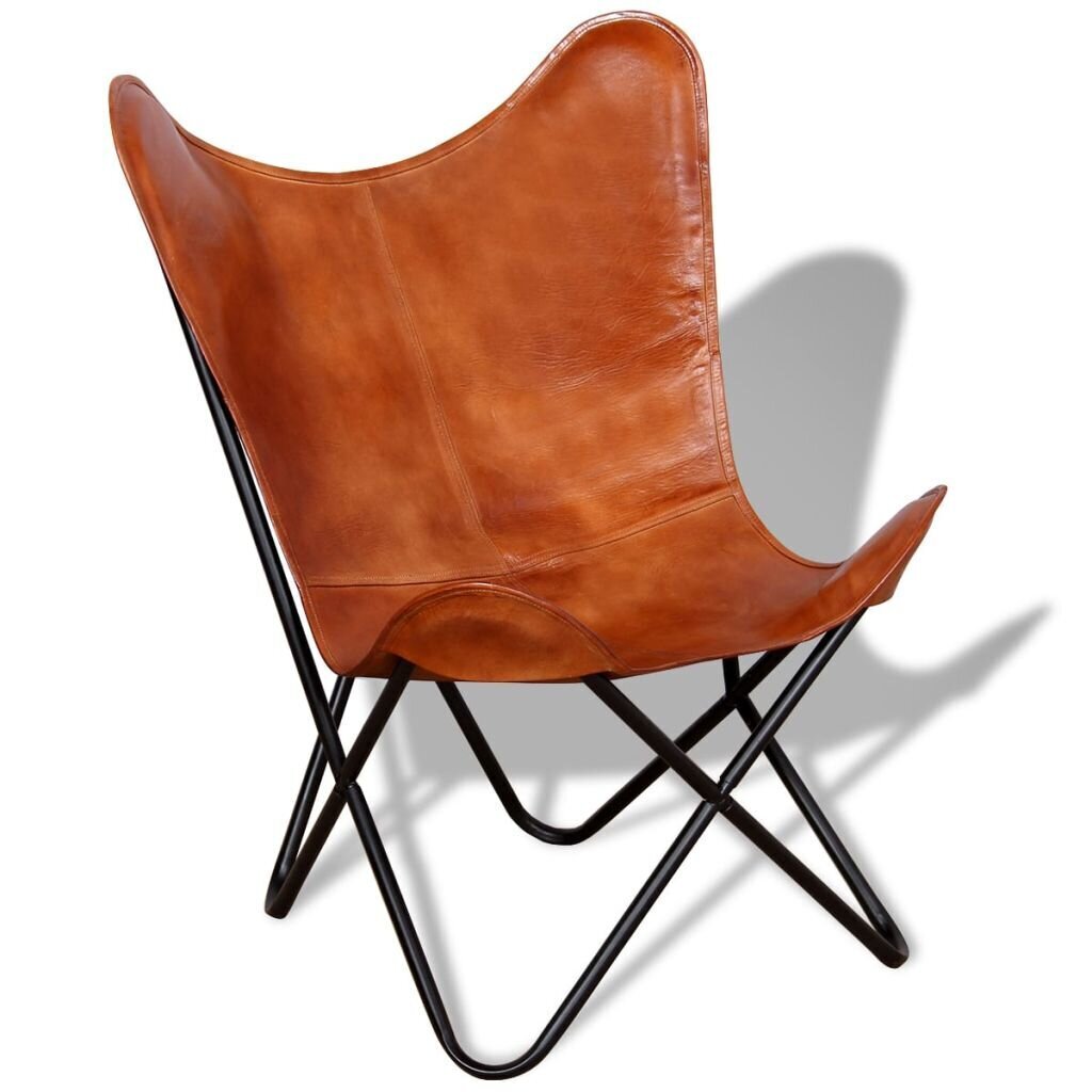Tauriņa formas krēsls, dabīgā āda, brūns cena un informācija | Atpūtas krēsli | 220.lv
