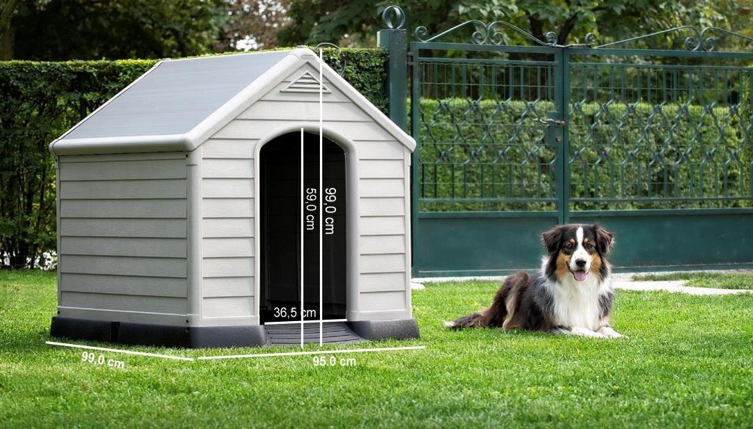 Suņa būda Dog House 95x99x99cm pelēka cena un informācija | Suņu gultas, spilveni, būdas | 220.lv