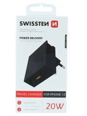 Зарядное устройство Swissten Premium 20 Вт для всех моделей iPhone 12 Cерии, черное цена и информация | Зарядные устройства для телефонов | 220.lv