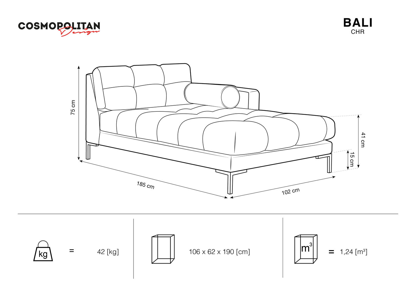 Kušete Cosmopolitan Design Bali, gaišas smilškrāsas/melna cena un informācija | Dīvāni | 220.lv