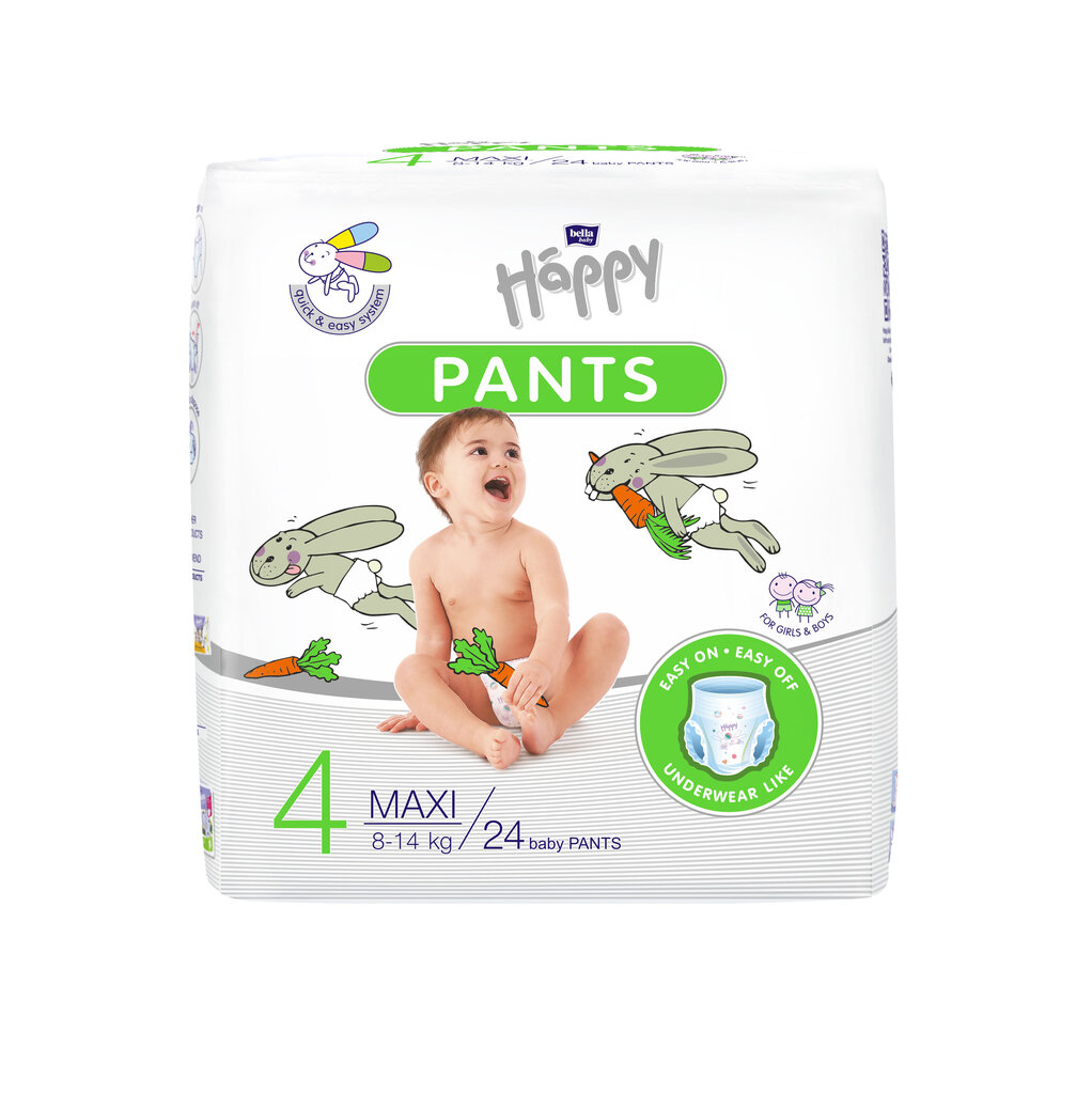 Autiņbiksītes-biksītes Happy Pants Maxi, 4. izmērs (8-14 kg), 24 gab. cena un informācija | Autiņbiksītes | 220.lv