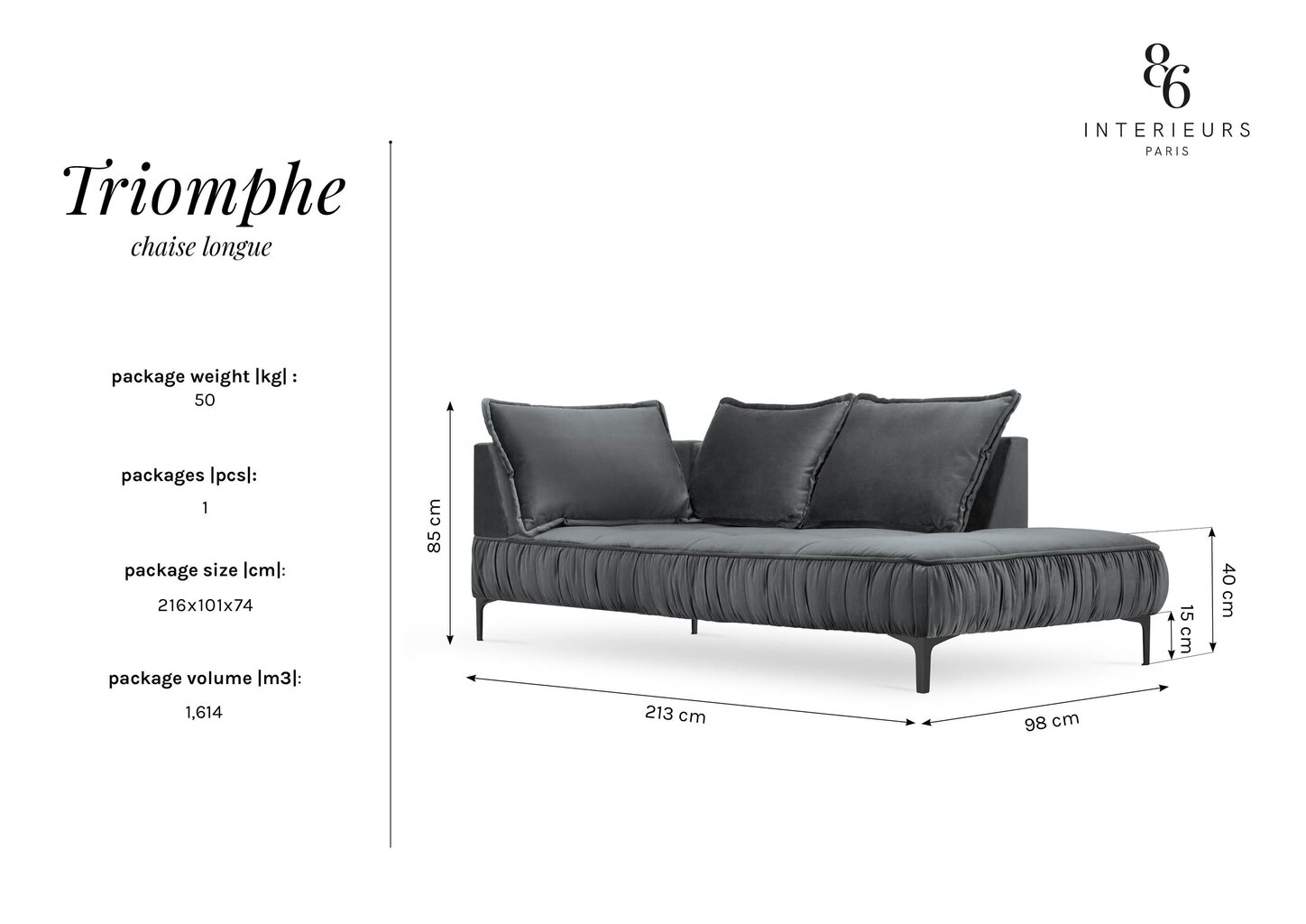 Kušete Interieurs 86 Triomphe, smilškrāsas/melna цена и информация | Dīvāni | 220.lv