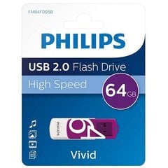 USB флешка Philips 64GB USB 2.0 Vivid Edition, розовая цена и информация | Philips Внешние носители данных | 220.lv